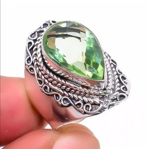 Green Amethyst 925 Sterling Silver Ring Size 6.5